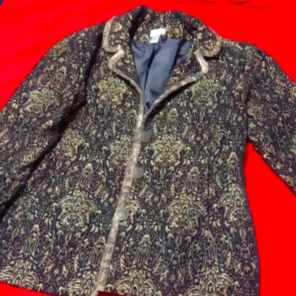 Chico's Green and Black Blazer Classic Suit Jacket